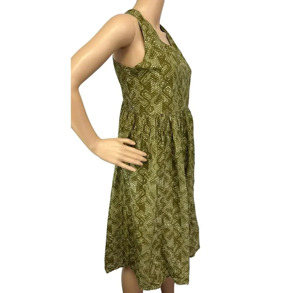 Svrnaa Anthropologie Printed Fit & Flare Dress Olive Green Size S - Picture 6 of 13